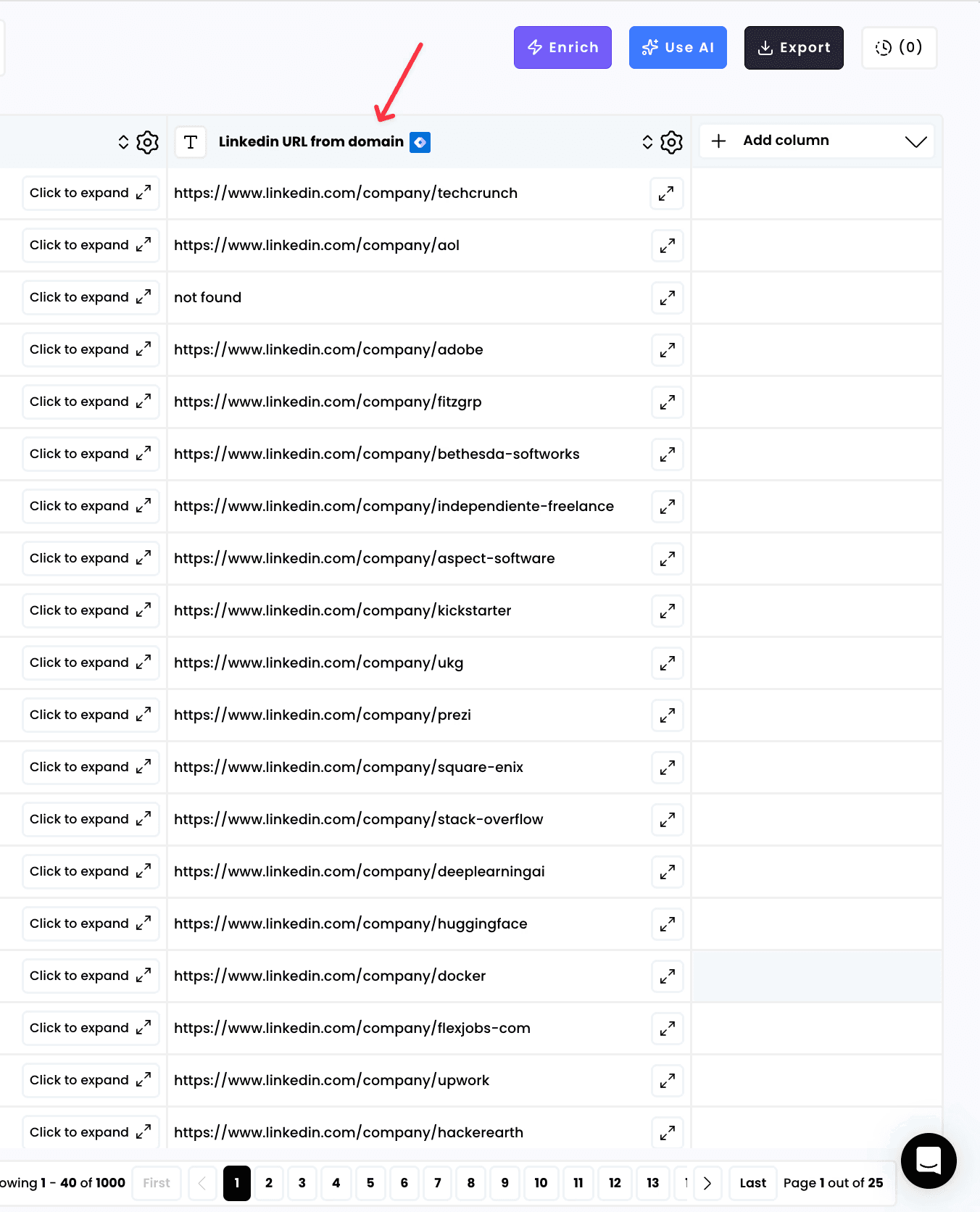 Find a Linkedin company URL from a domain — 4. Access the results