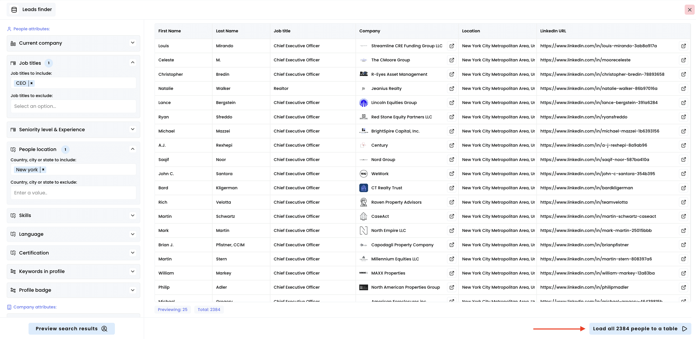 Leads finder — 4. Launch the search