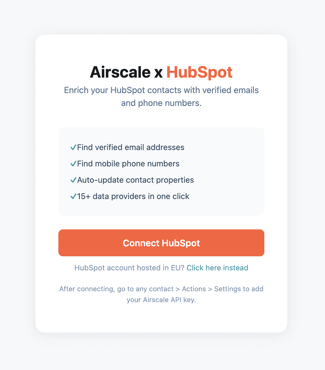 Airscale for HubSpot app — 1. Install the Airscale app on your HubSpot account