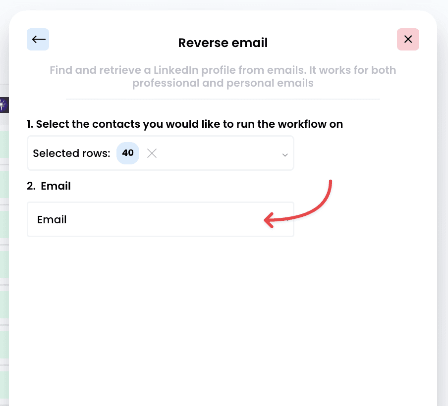 Find LinkedIn profile data from an email — 3. Select the right input