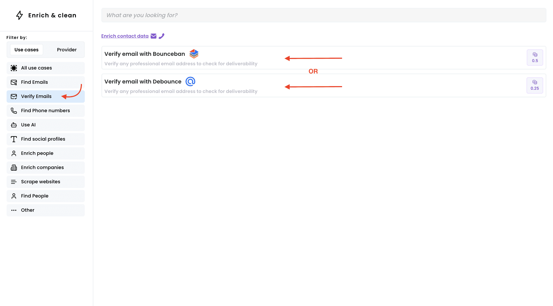 Verify if an email is deliverable — 1. Select the enrichment