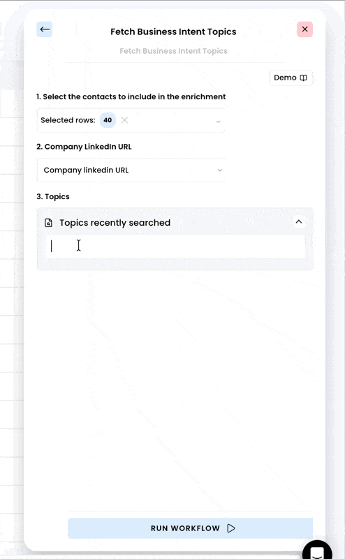 Fetch business intent topics — 3. Enter the business topics