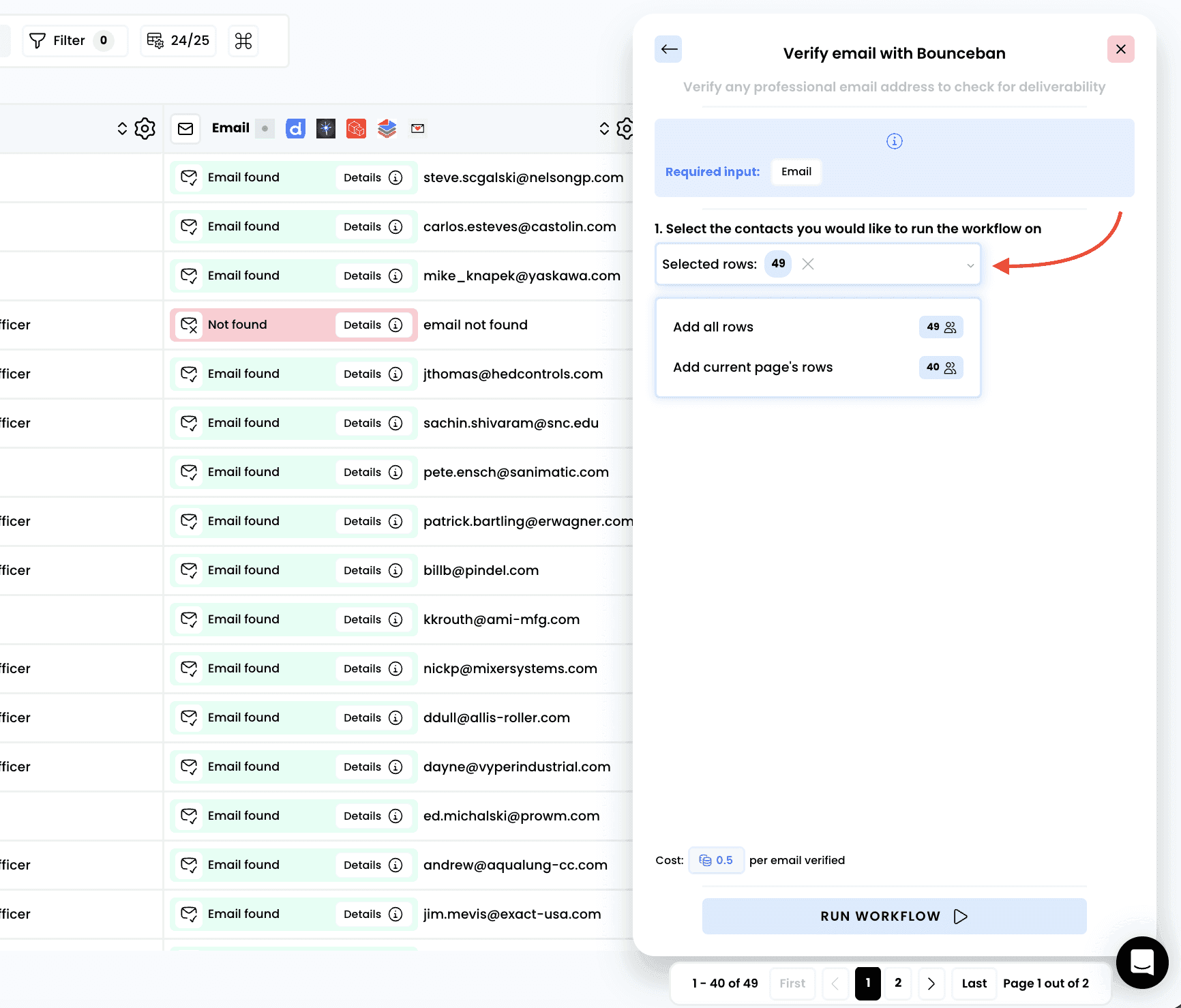 Verify if an email is deliverable — 2. Select the rows to enrich