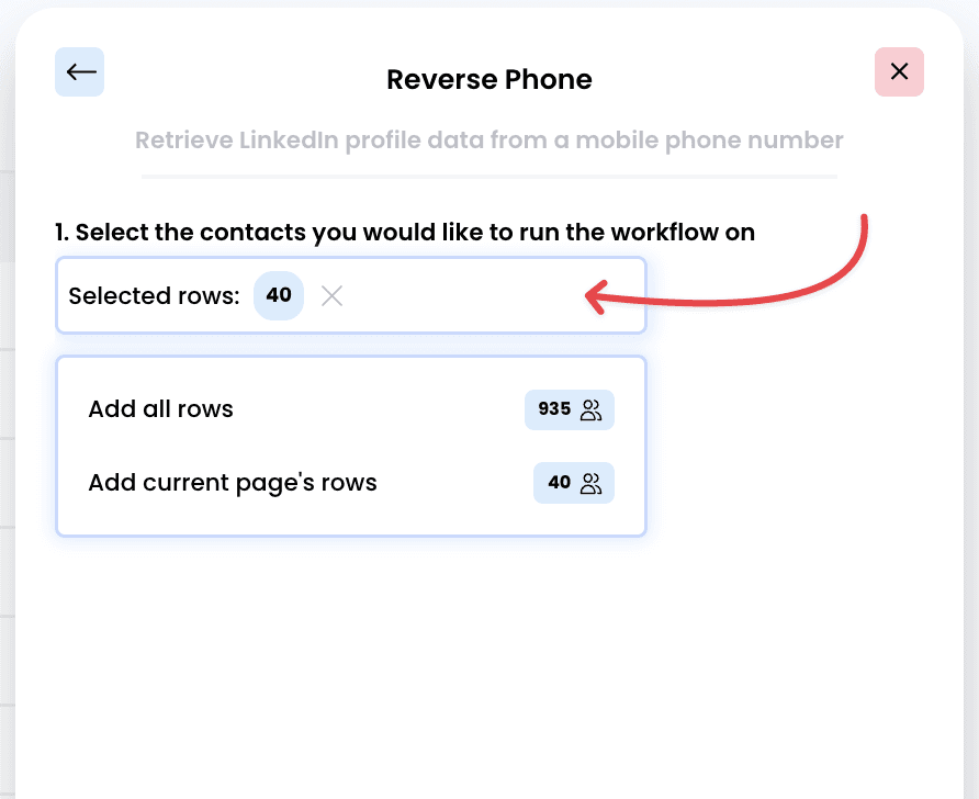 Find LinkedIn profile data from a phone number — 2. Choose which rows to enrich