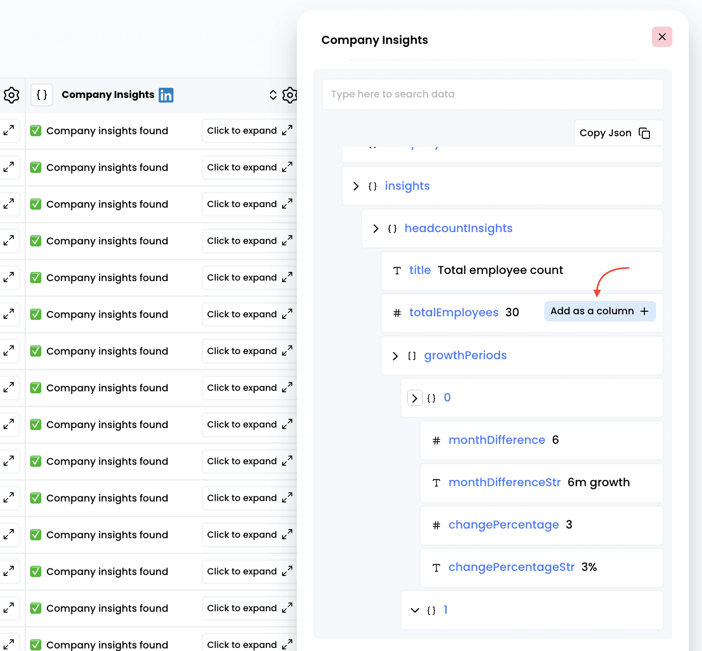 Fetch company insights — 5. Add columns for any data points you want about the company