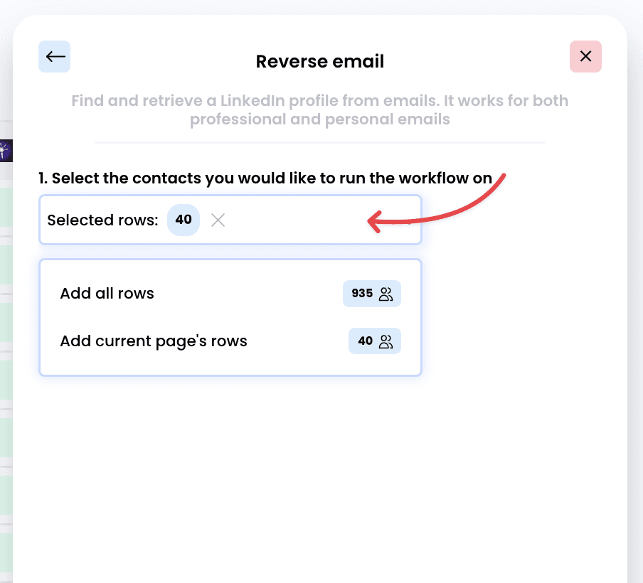 Find LinkedIn profile data from an email — 2. Choose which rows to enrich