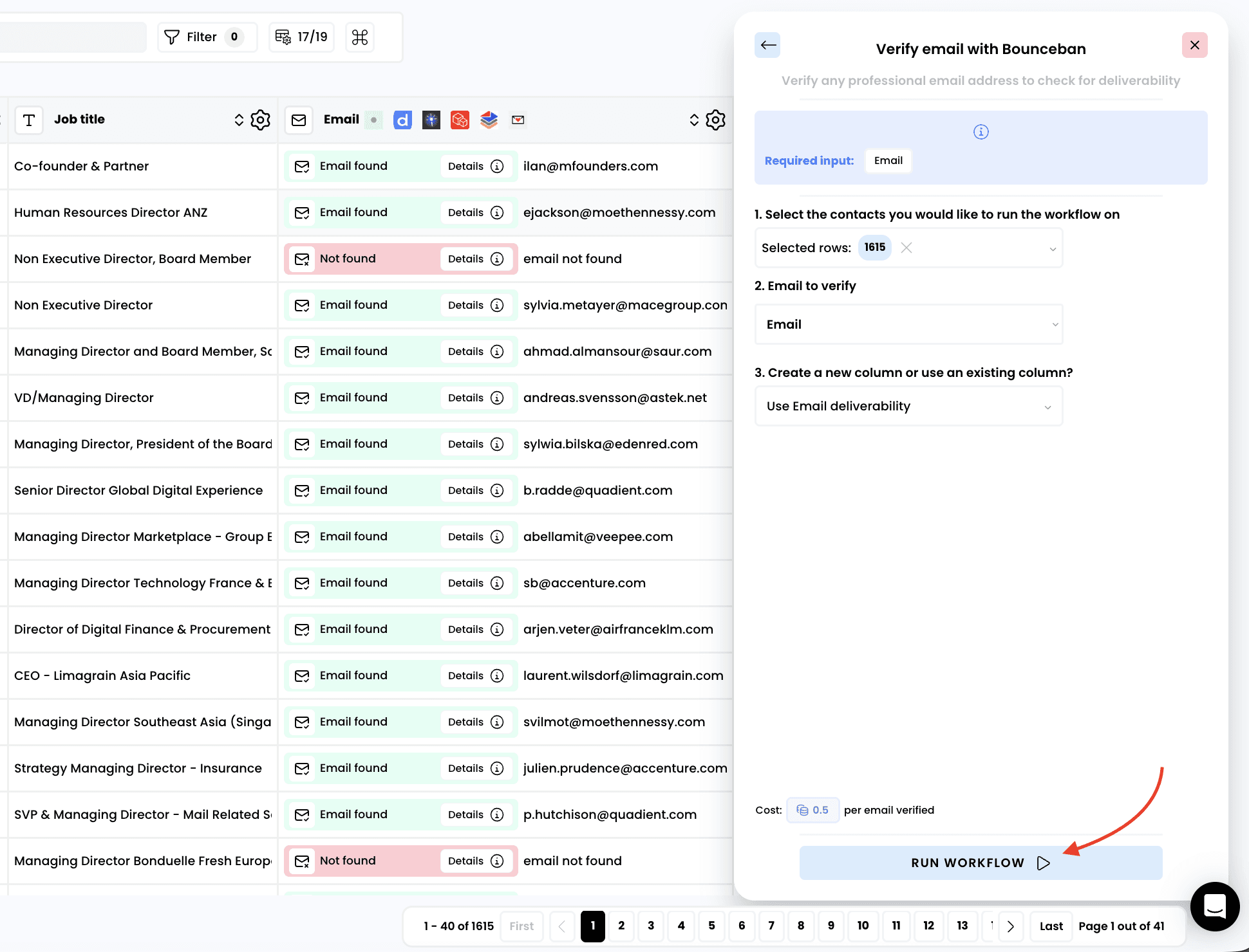 Verify if an email is deliverable — 3. Run the workflow