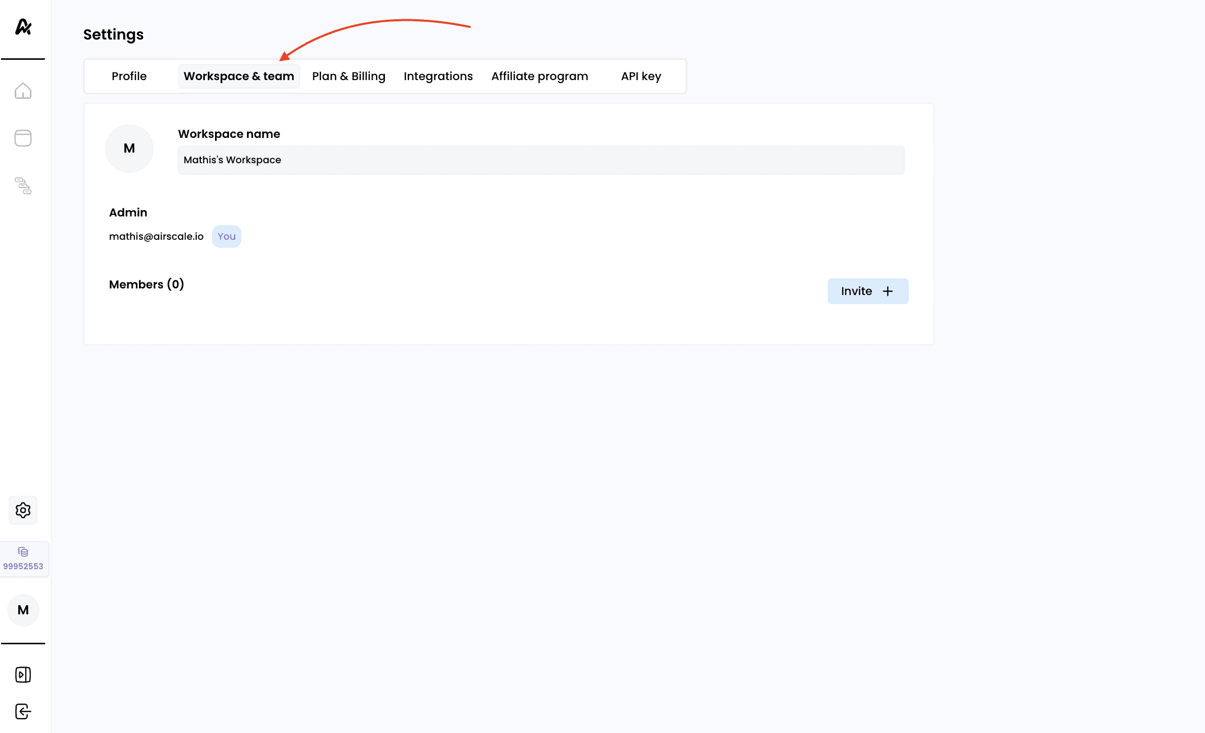 Add users & switch workspaces — 2. Click on Workspace & Team