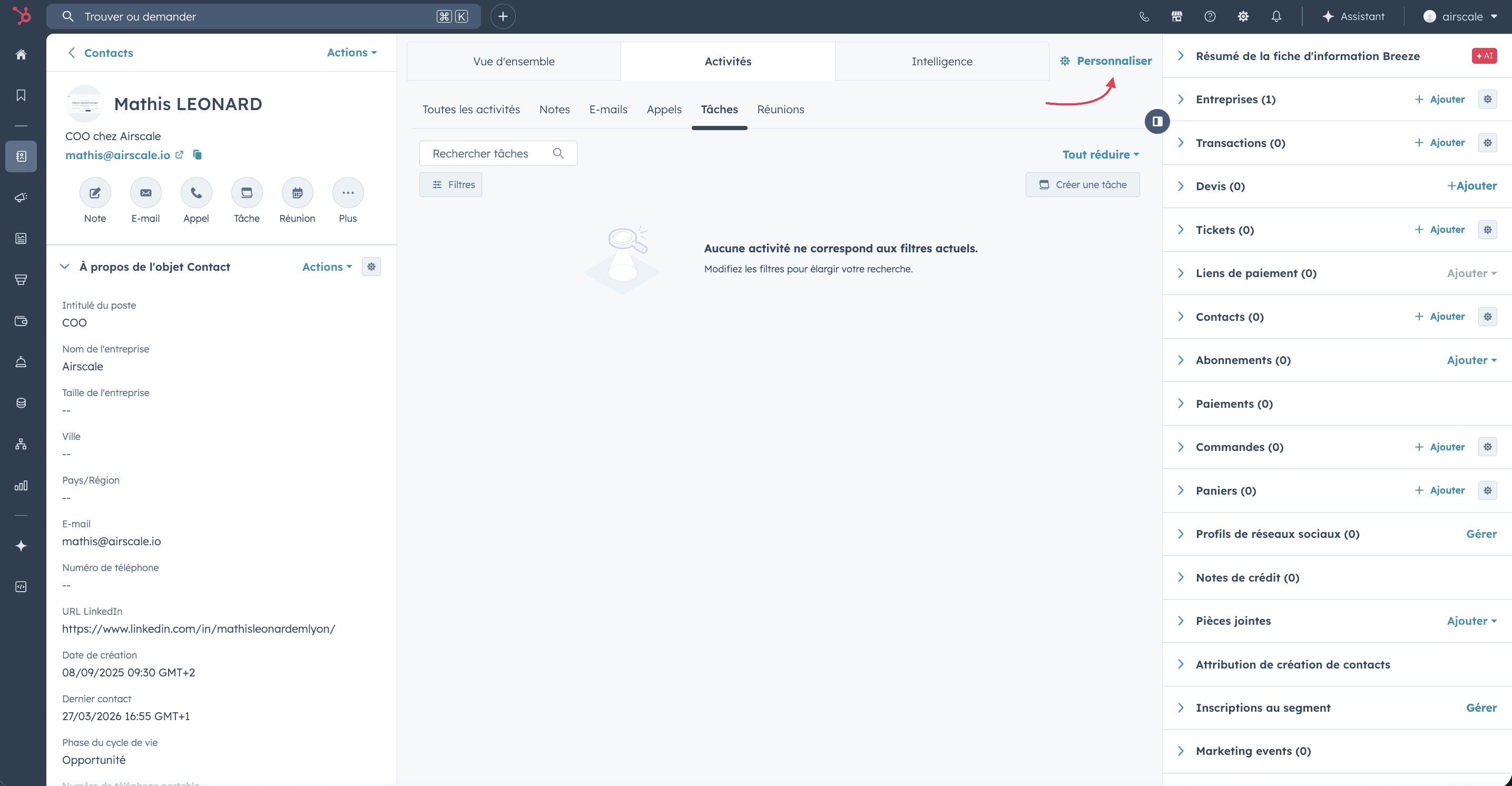 Airscale for HubSpot app — 3. Pin the Airscale card to the top (recommended)