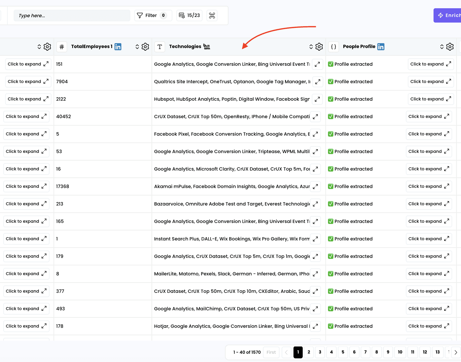 Find company technologies — 4. Access the results