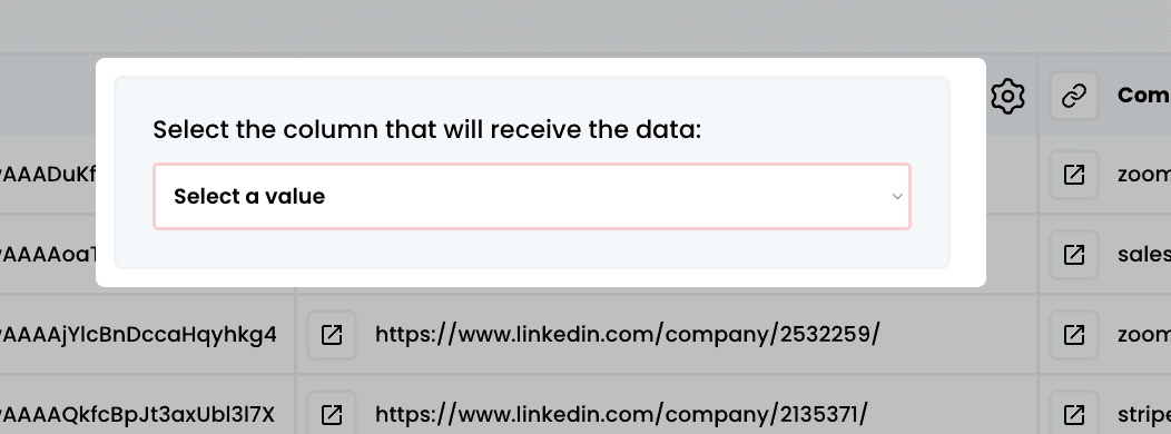 Transfer column content — 3. Select the column to which you want to transfer the data