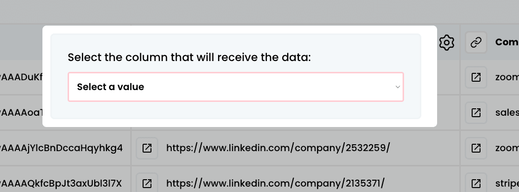 Transfer column content — 3. Select the column to which you want to transfer the data