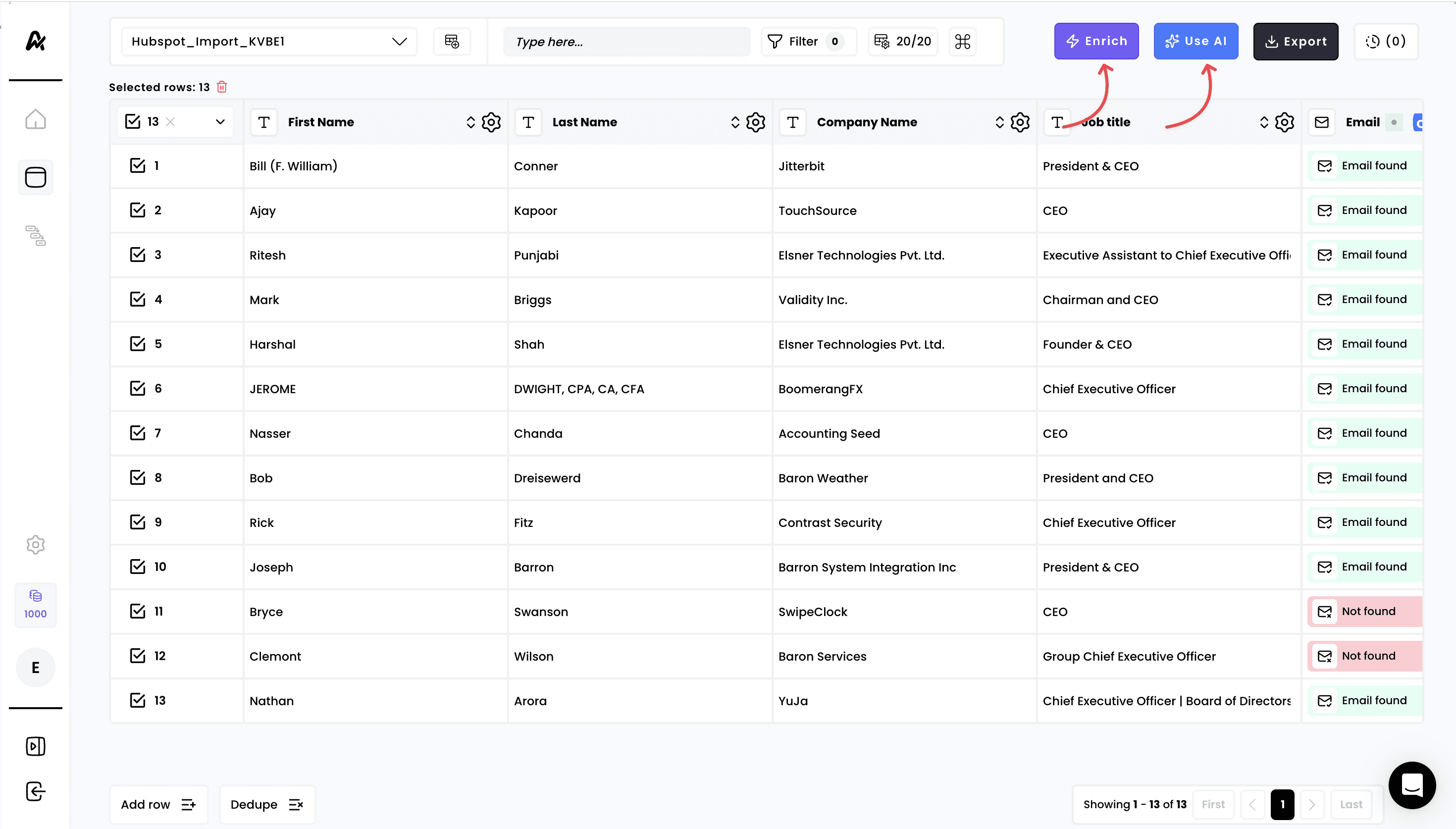 Import contacts from Hubspot — 5. You can now enrich your table