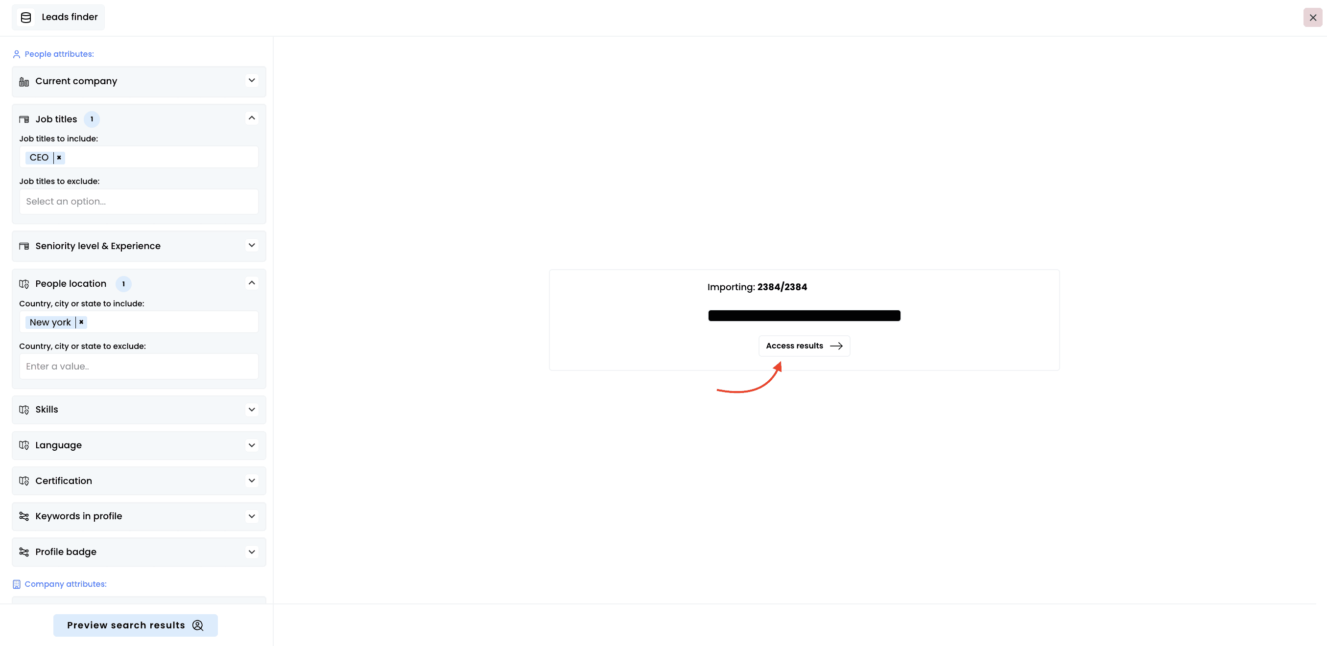 Leads finder — 5. Access your results