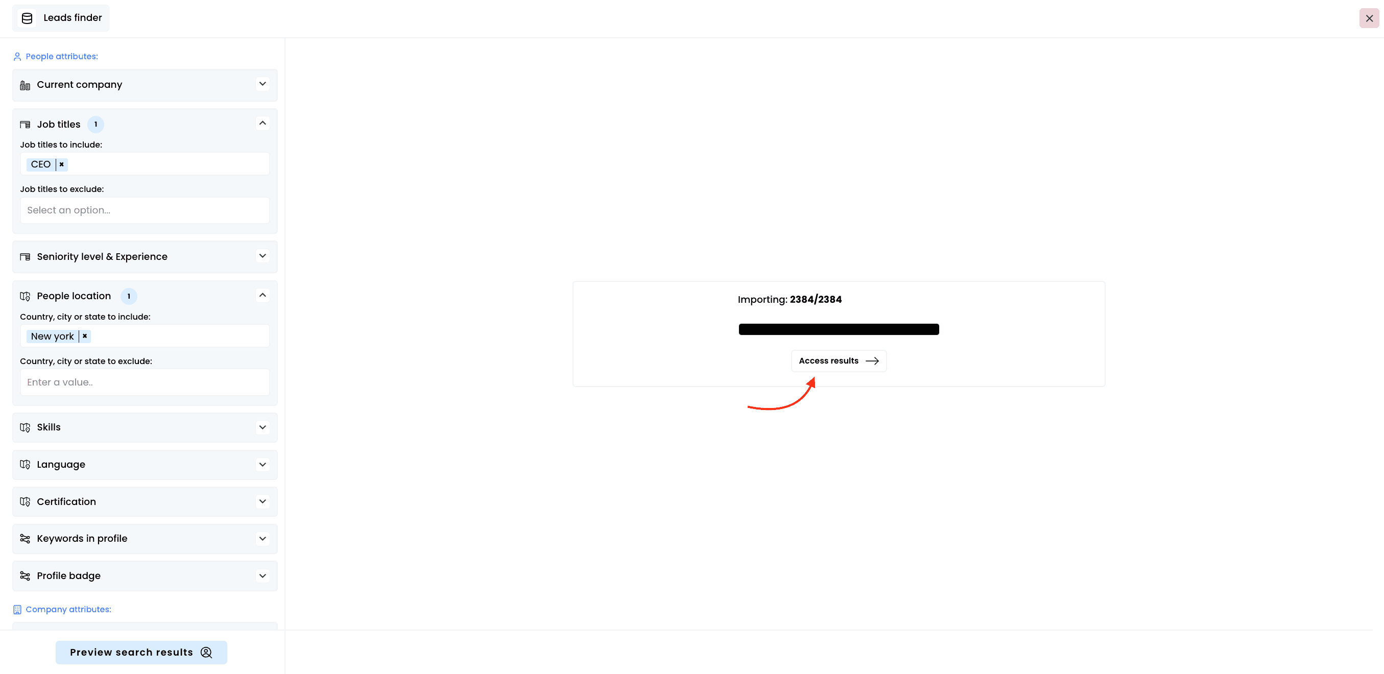 Leads finder — 5. Access your results