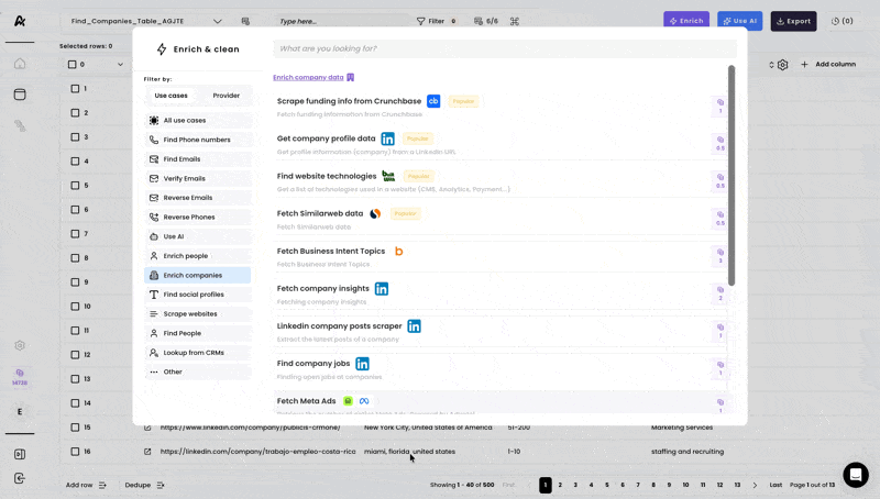 Fetch business intent topics — 1. Select the enrichment