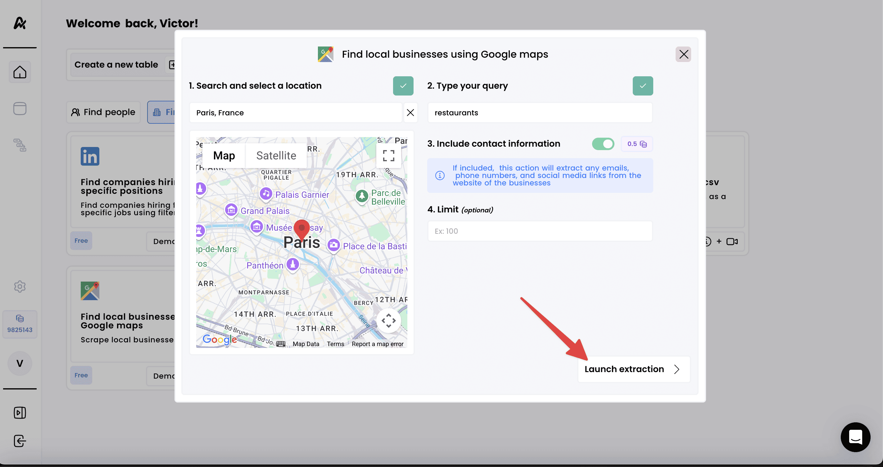 Find local businesses with Google Maps — 3. Launch the extraction and access your results