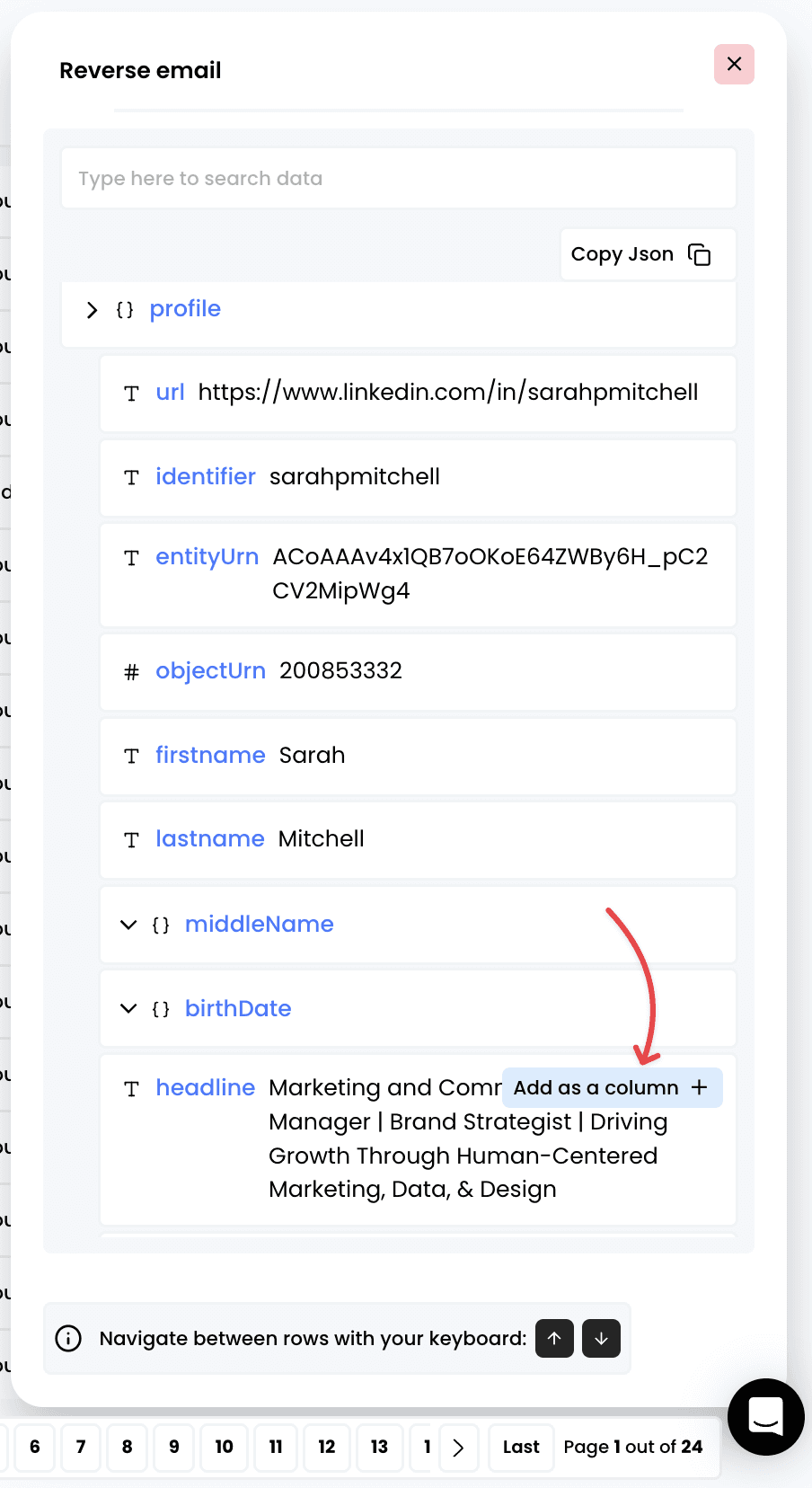 Find LinkedIn profile data from an email — 6. Add columns for any data points you want about the profile