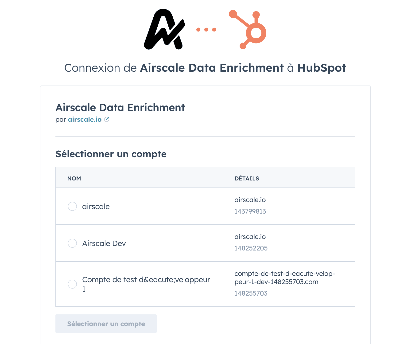 Airscale for HubSpot app — 1. Install the Airscale app on your HubSpot account