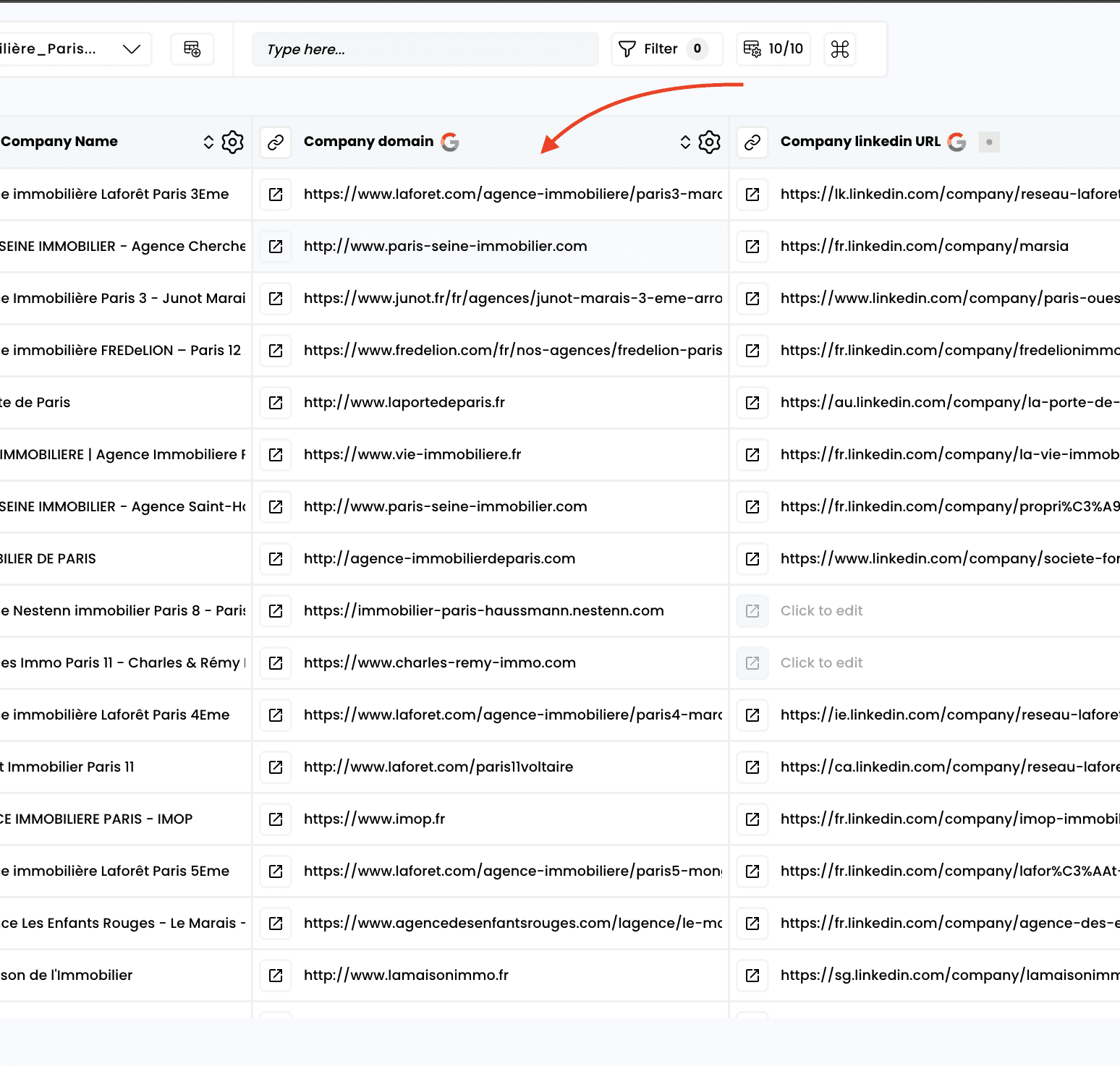 Find a company domain — 4. Access the results