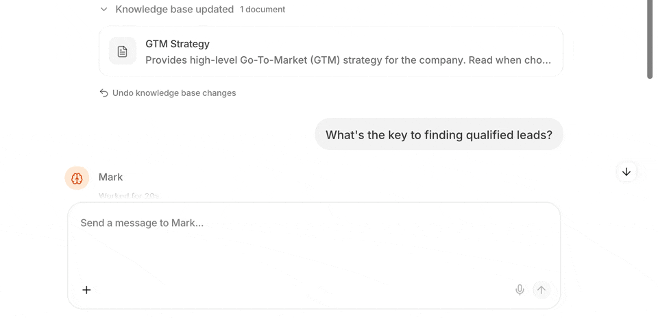 Mark answering a marketing question with recommendations tailored to a company