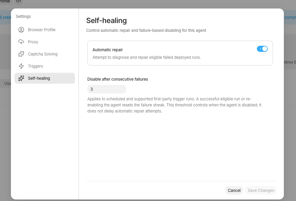 Airtop self-healing settings