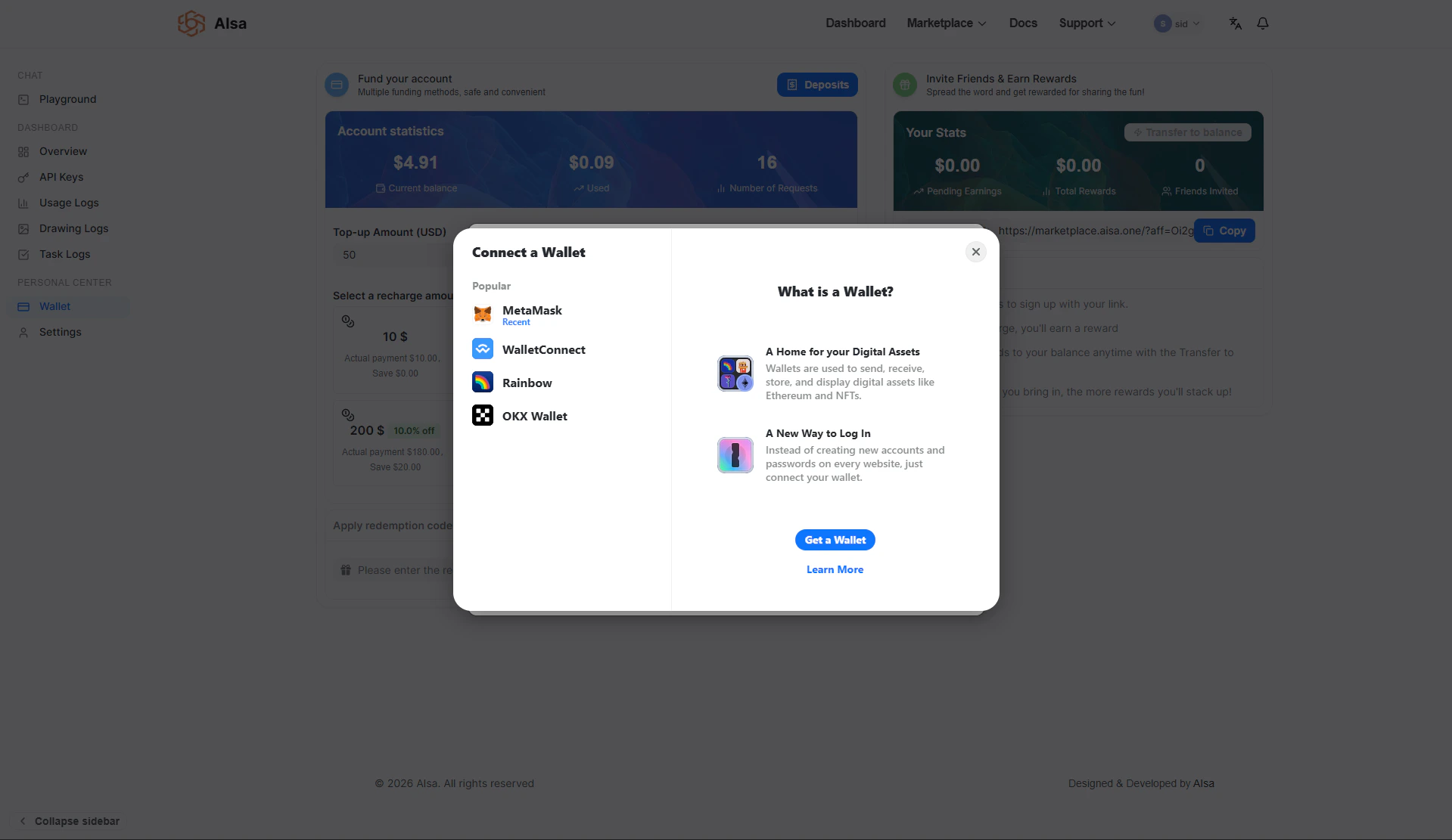 Wallet connection prompt showing supported crypto wallets for stablecoin payment