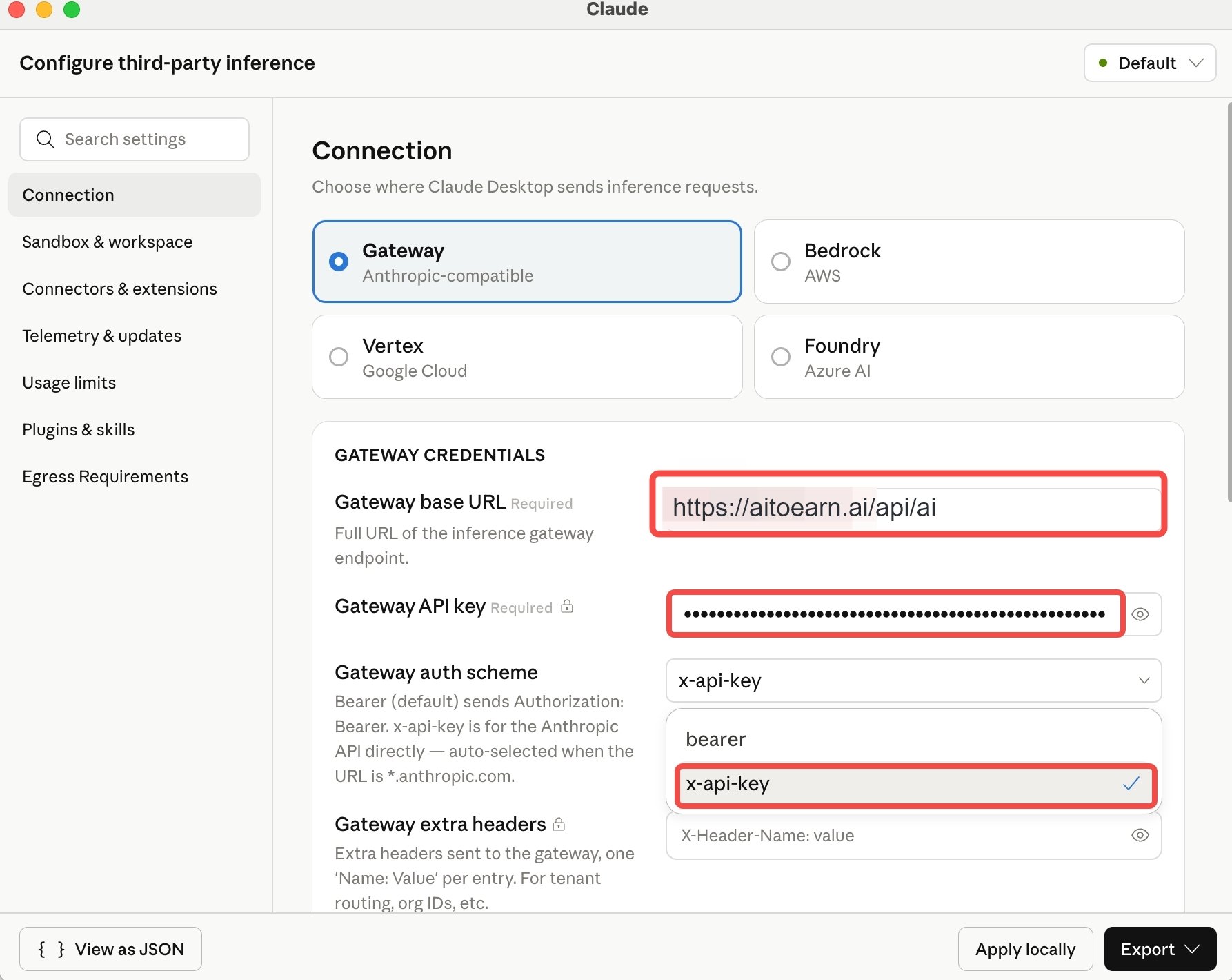 Fill third-party inference settings