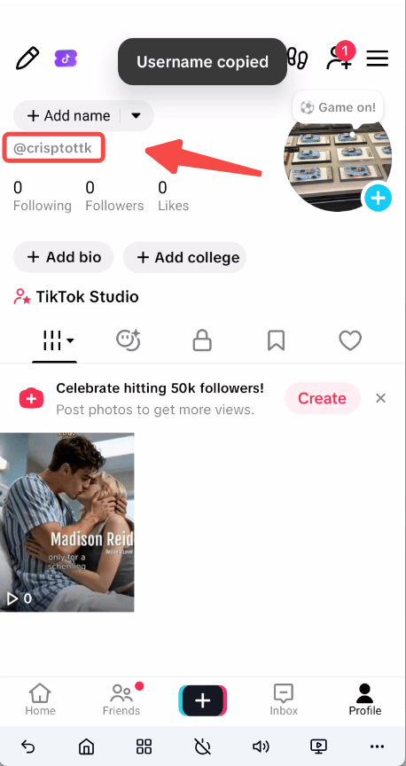 TikTok 账号昵称位置
