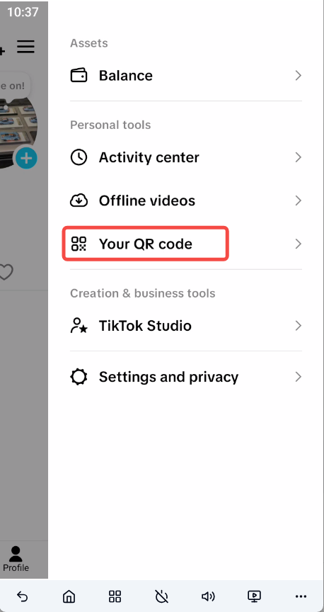打开 TikTok 个人主页分享入口