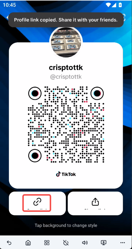 复制 TikTok 个人主页链接