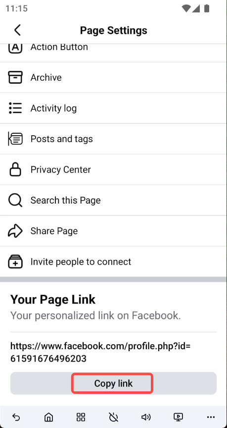 复制 Facebook 主页 ID