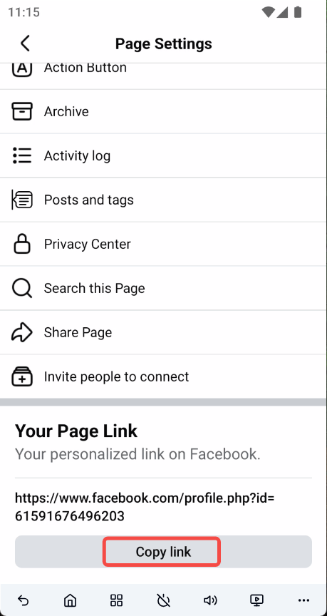 复制 Facebook 主页 ID
