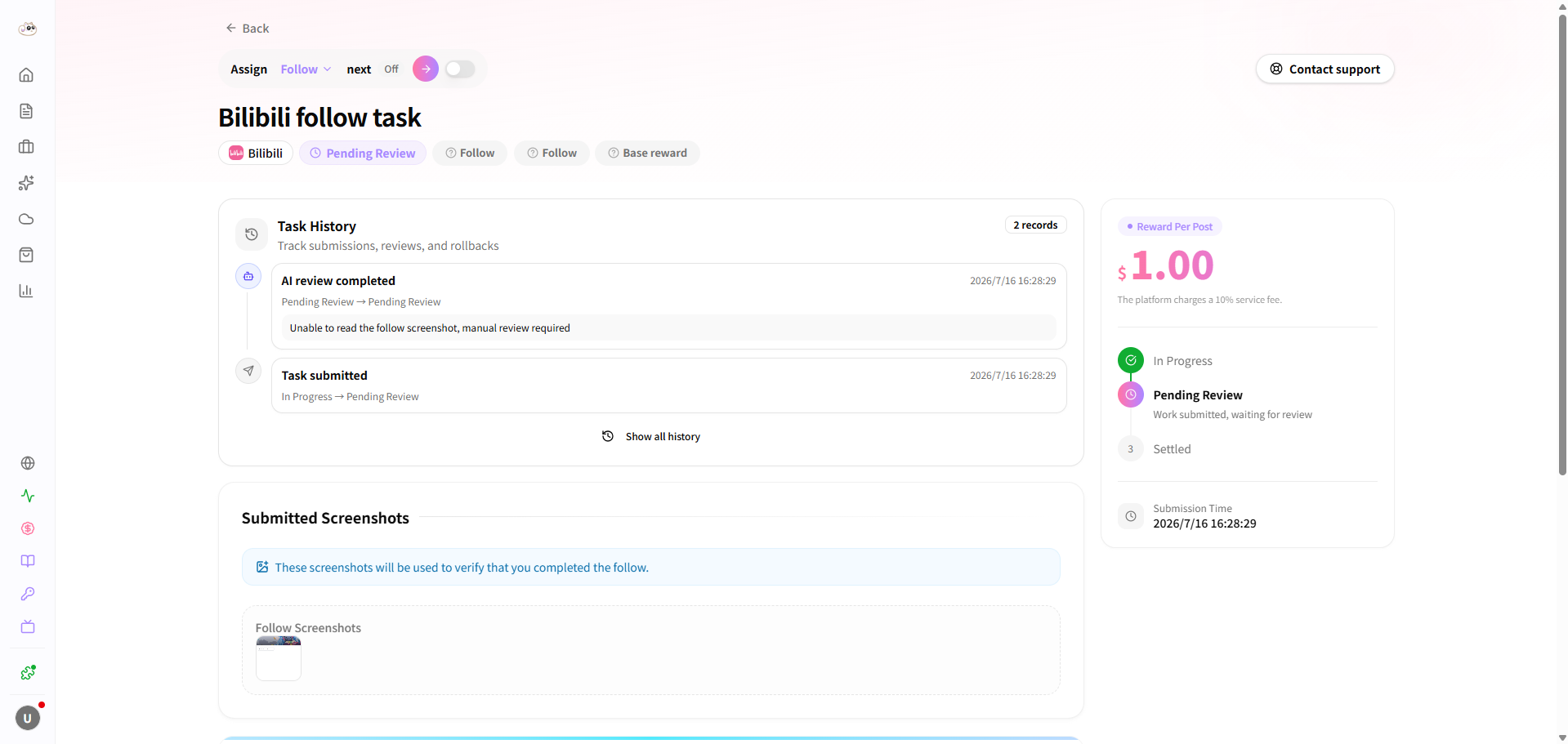 Follow task completed