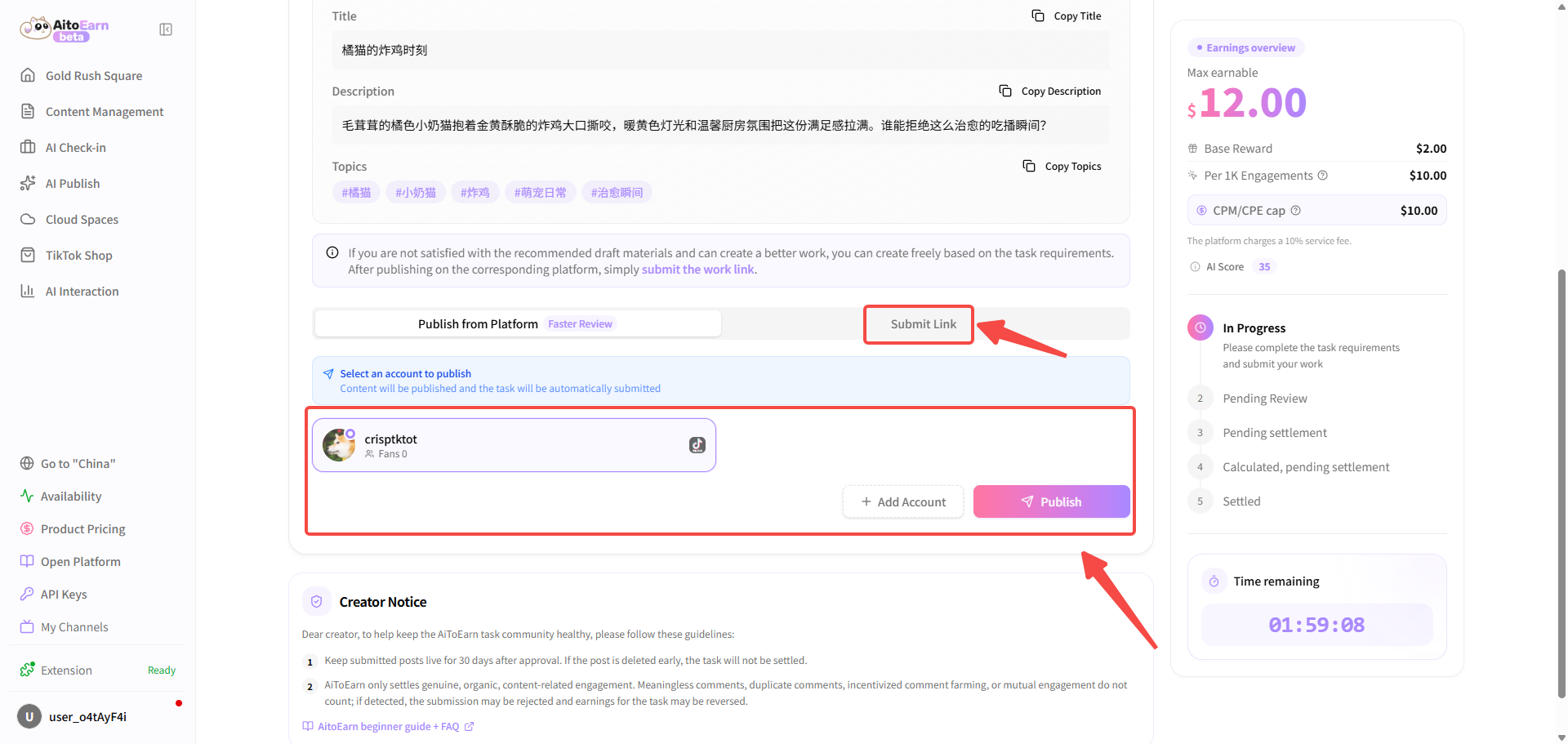 Publish promotion content