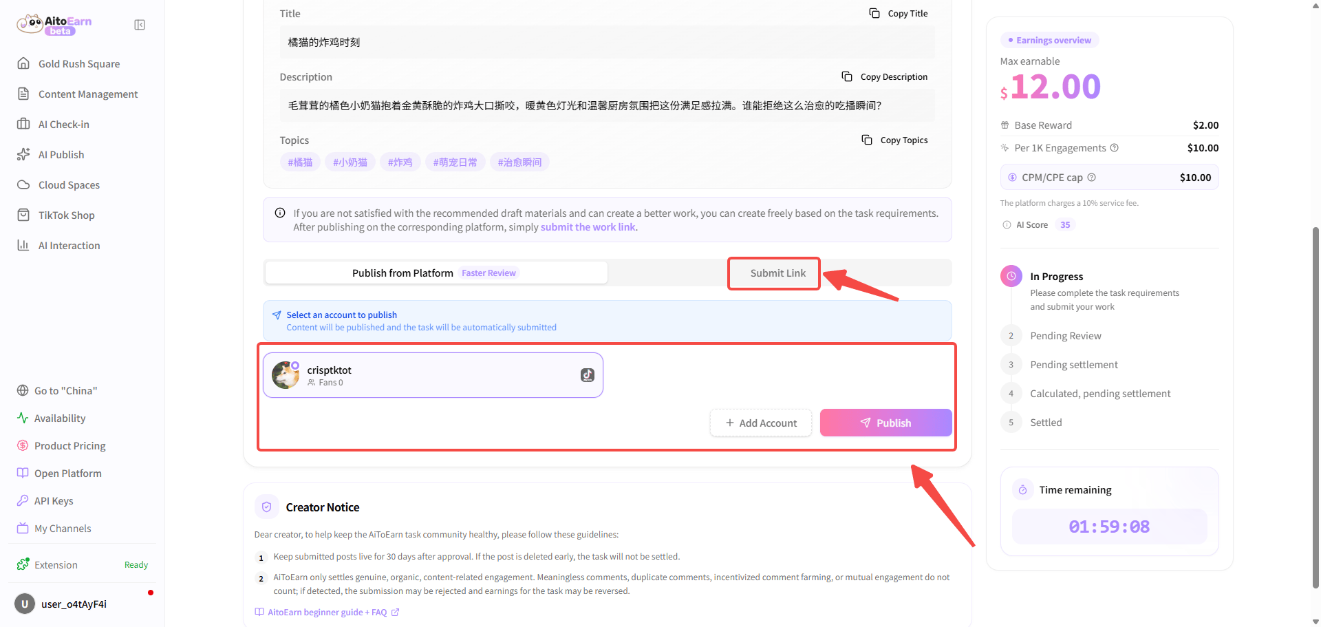 Publish promotion content