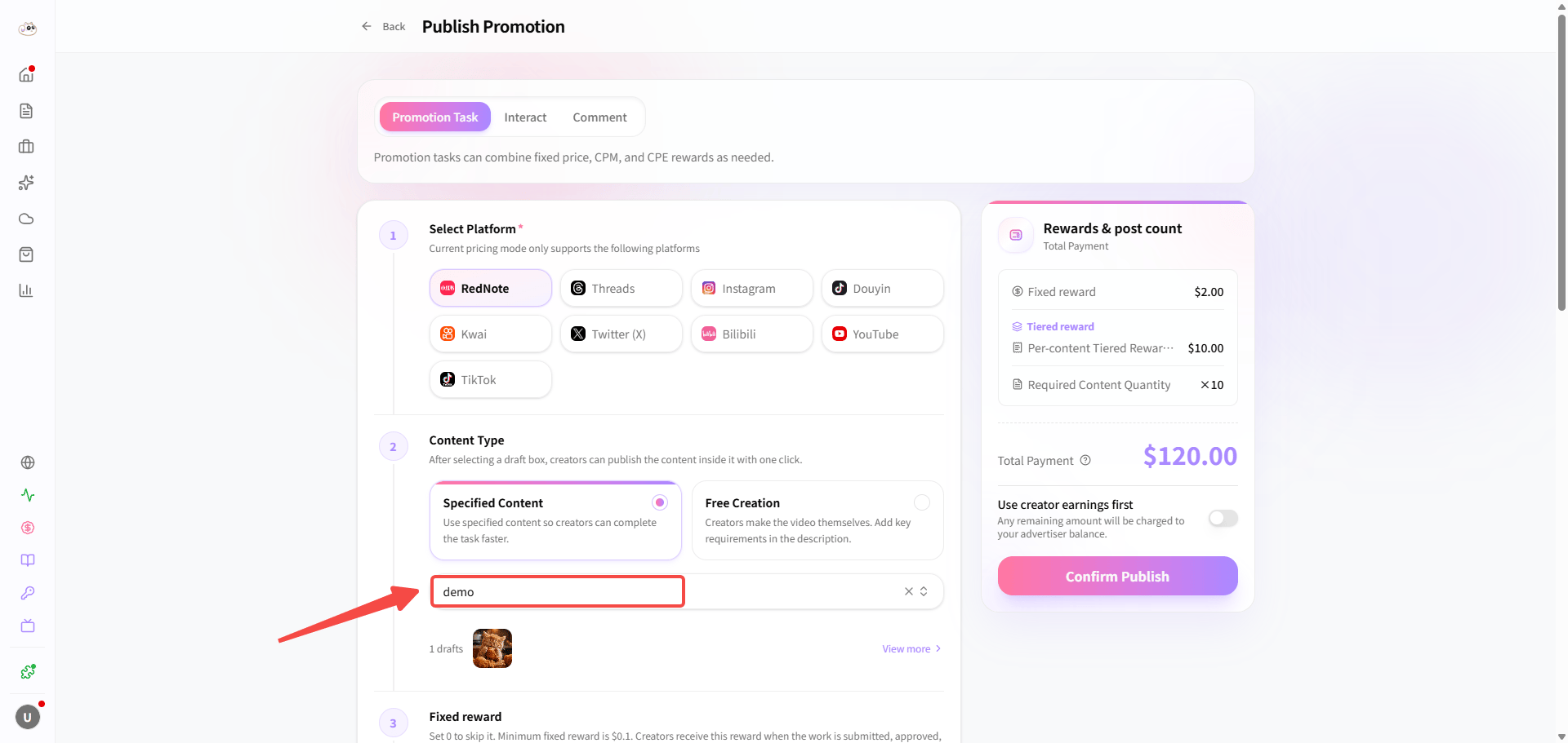 Configure a promotion task