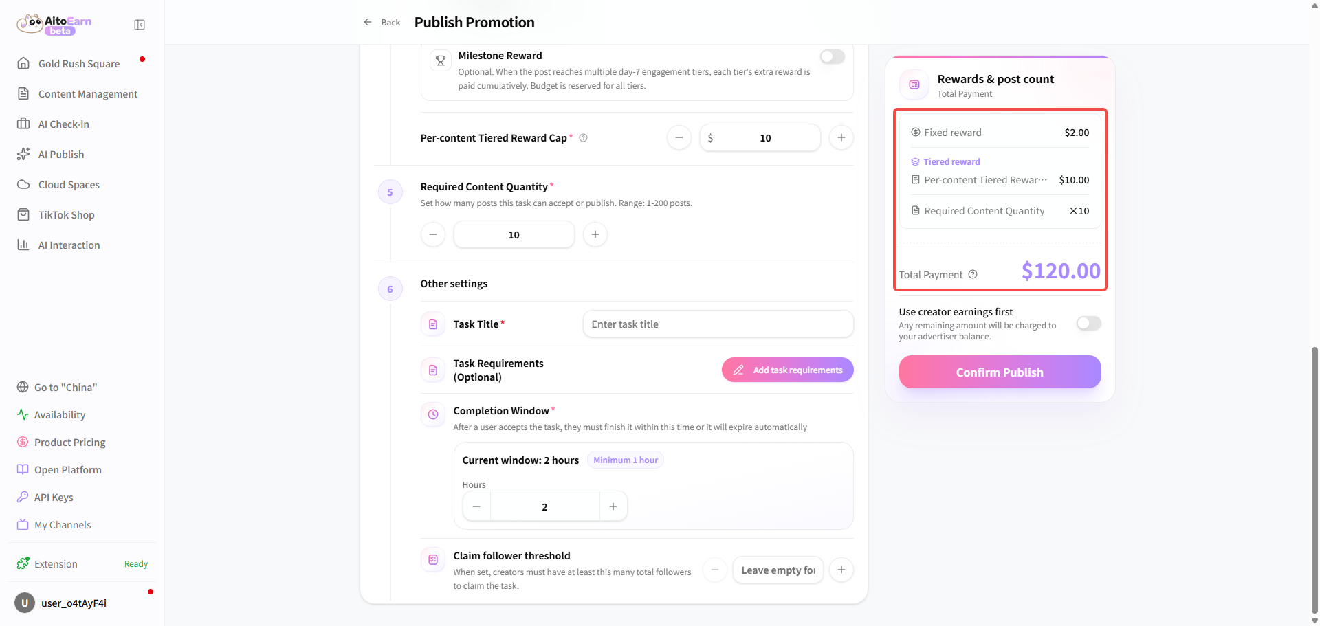 Publish the promotion task