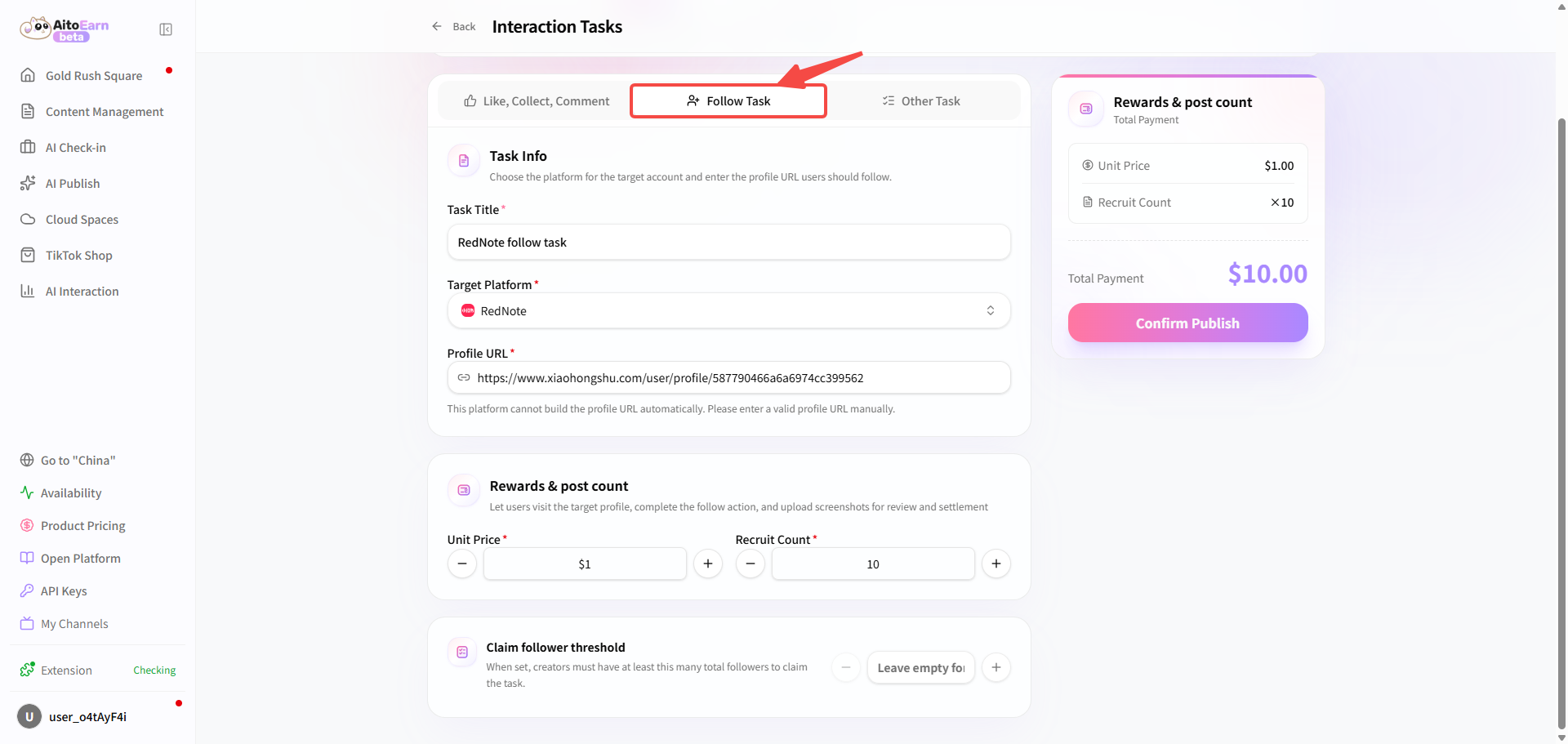 Create a follow task