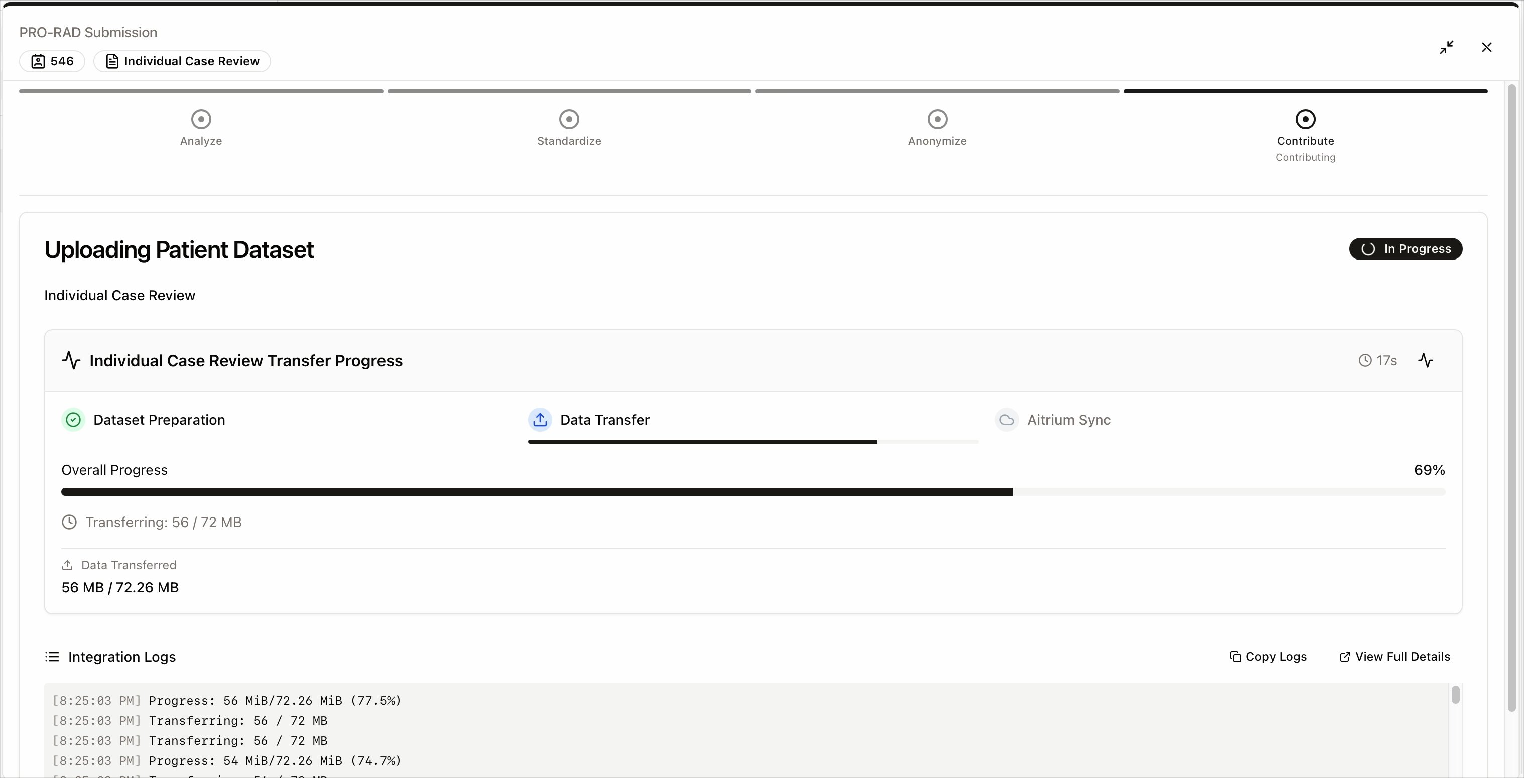Upload progress bar mid-transfer in AitriumOS