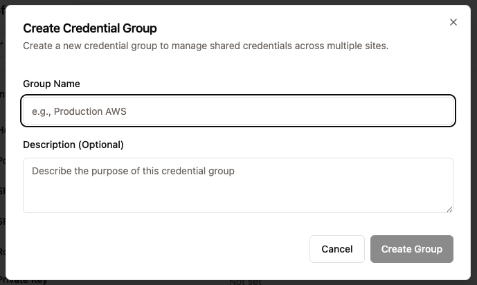 Create new credential group dialog