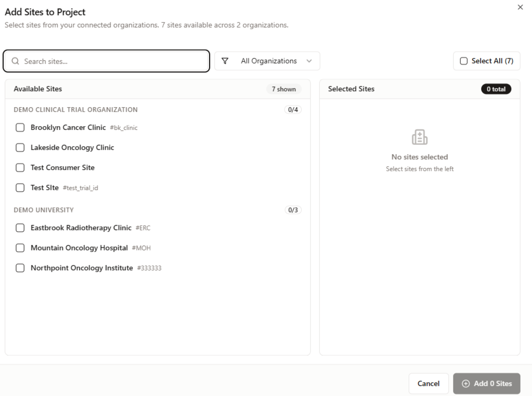 Add sites from Aitrium Network