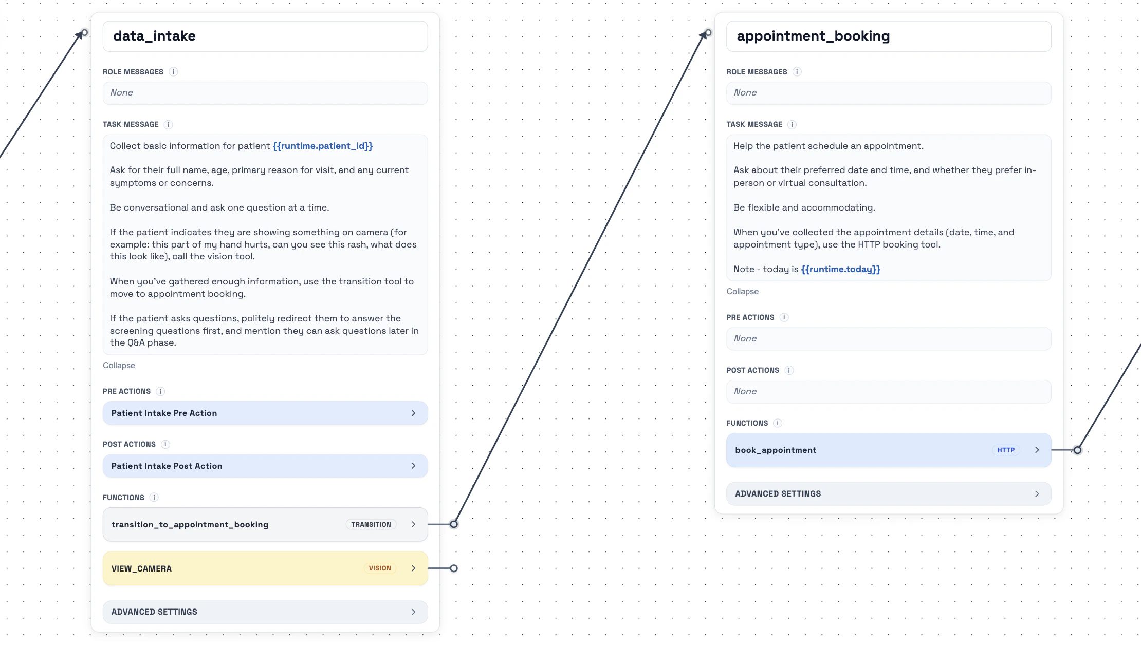 Node builder view showing connected nodes and tools