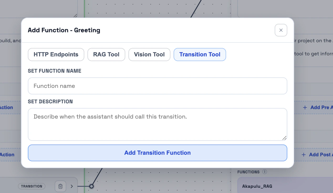 Transition tool in function modal