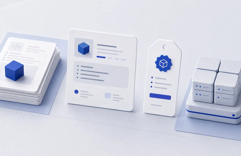 Package cube, product listing card, offer card, and install destination