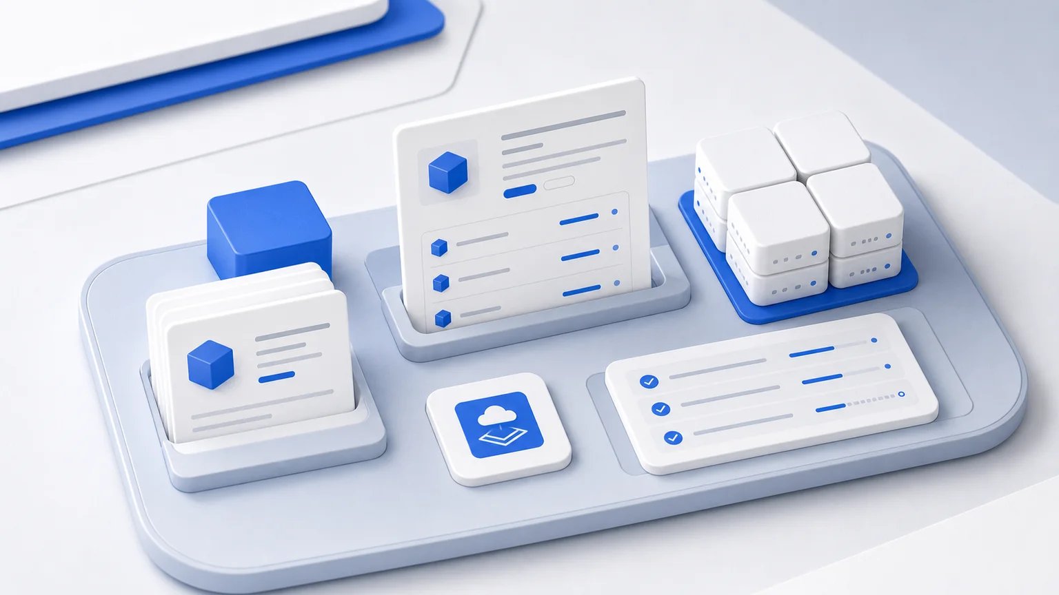 Workspace tray with package, product, cluster, and install objects