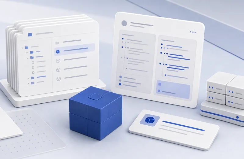 Repository cards, package cube, review card, and install destination