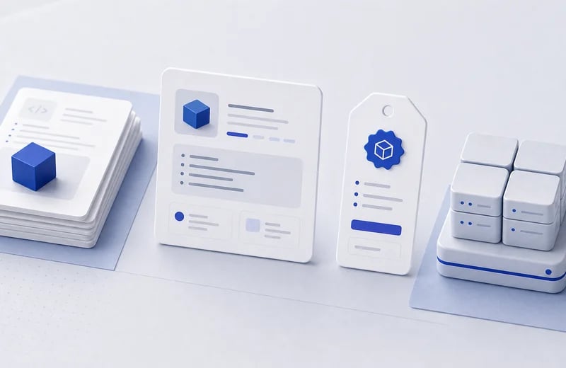 Package cube, product listing card, offer card, and install destination