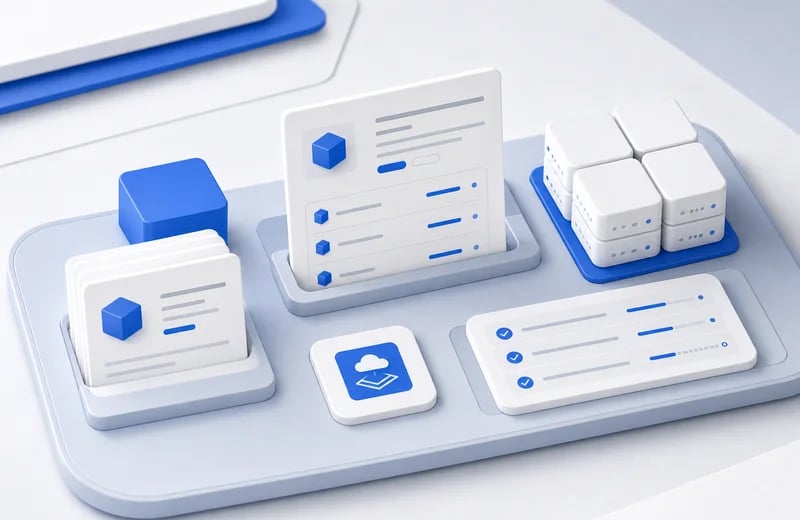 Workspace tray grouping package, product, cluster, and install objects