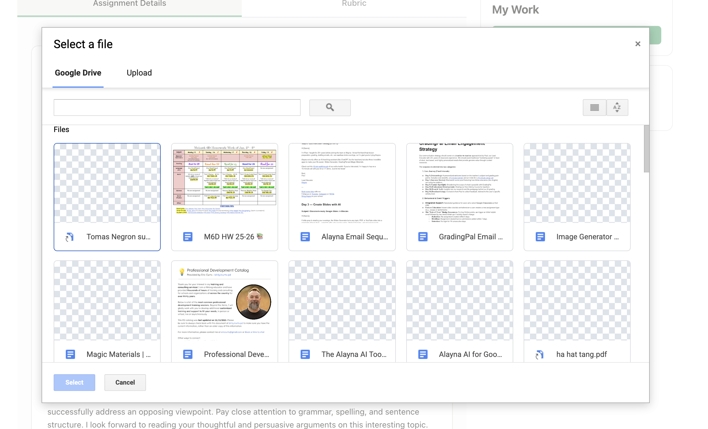Google Drive file picker
